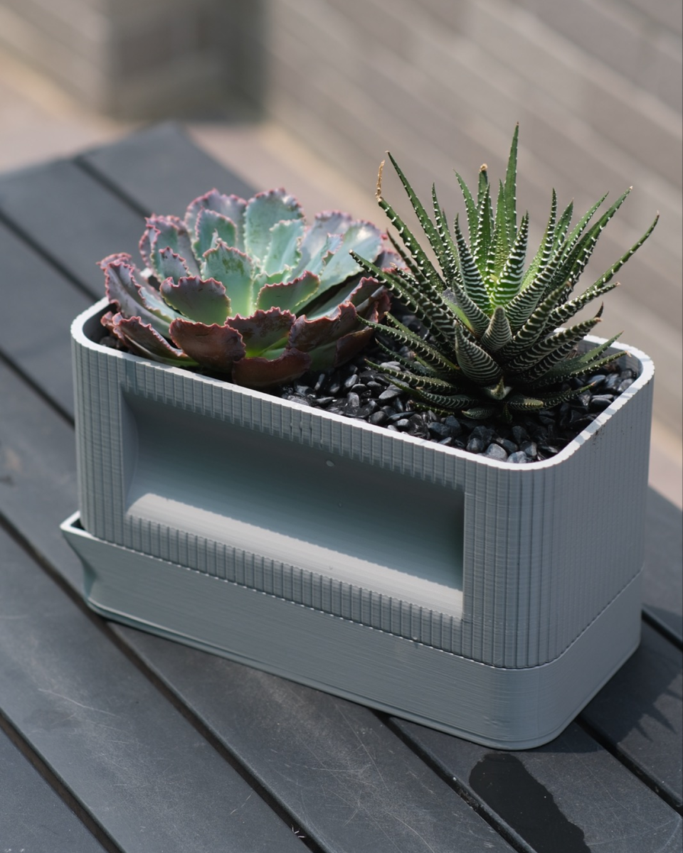 Aura DUO | Architectural Ribbed Square Planter with Hidden Drainage - thumbnail 4